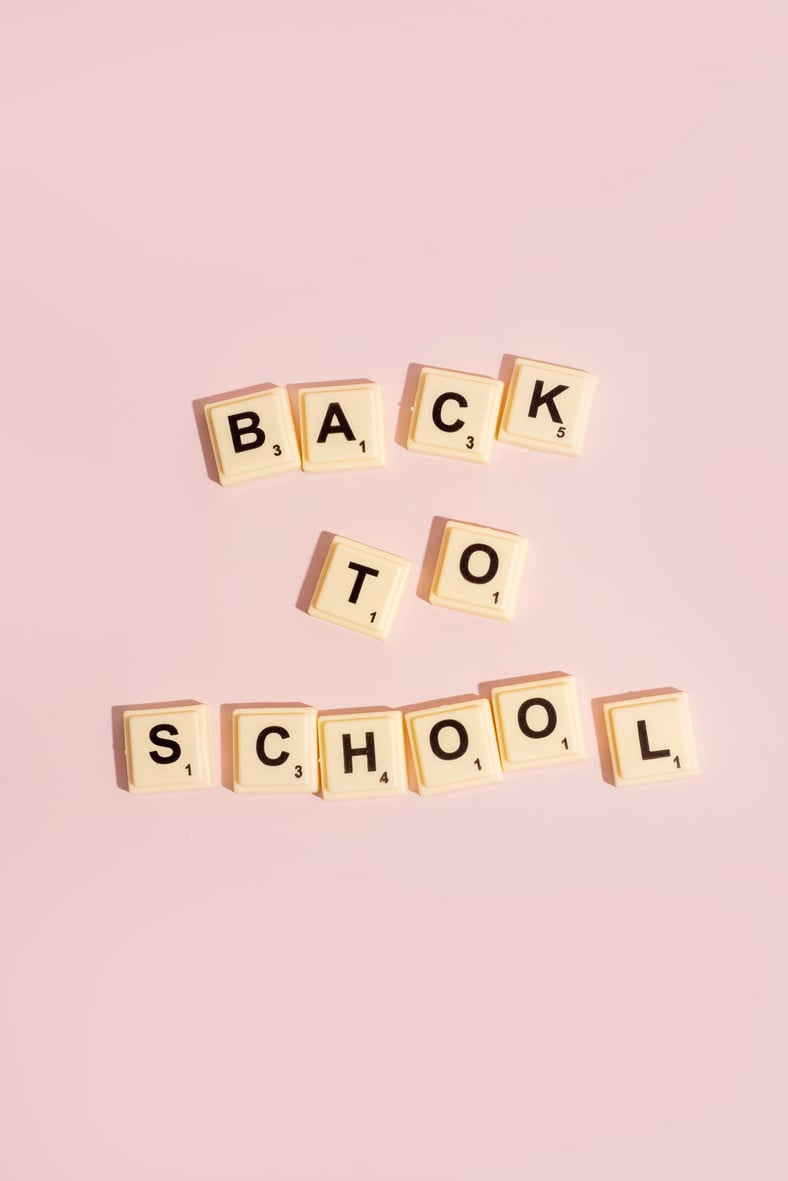 Back to School Words Formed with Letter Tiles Flatlay